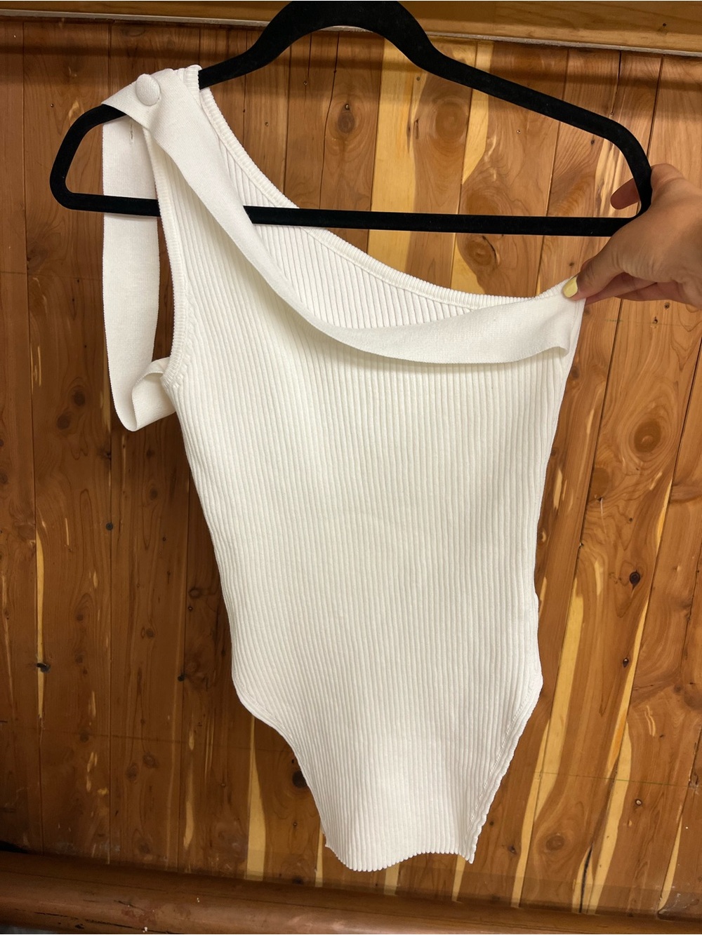 Source Unknown White Ribbed One-Shoulder Bodysuit